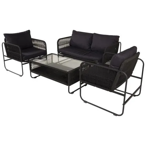 Utah 1383-022 Venture Home Loungeset bord, soffa, fåtöljer, svart Sista chansen