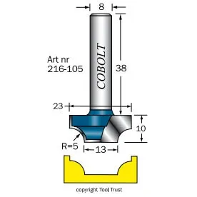 Bästa pris RADIEFRÄS MED BOTTENSKÄR COBOLT 216-105 S=8MM R=5