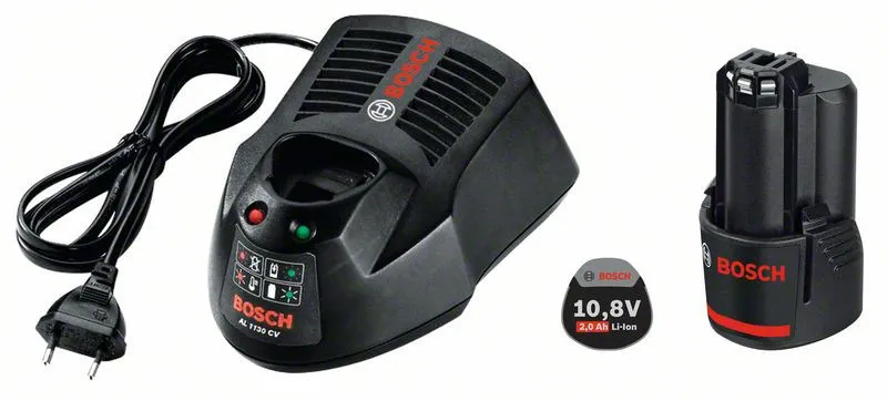 Startsats batteri GBA 10,8 V 2.0 Ah O-B + laddare AL 1130 CV Professional Rabatter