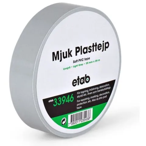 33946 etab Plasttejp mjuk, PVC, 10 m, ljusgrå 25 mm Kampanjpris